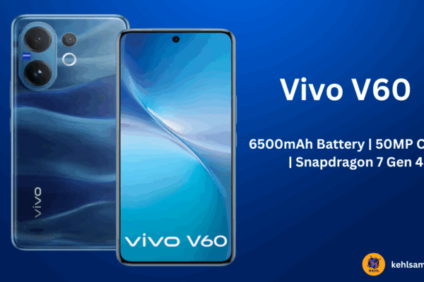 Vivo V60 smartphone in blue color with शानदार डिस्प्ले, दमदार कैमरा और पावरफुल बैटरी