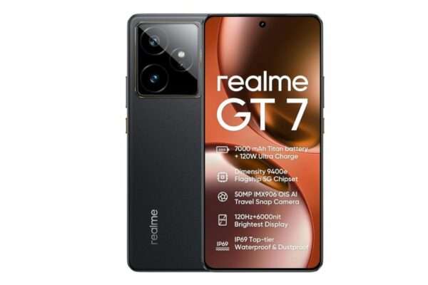 Realme GT 7 5G smartphone with 7000mAh battery, 120W fast charging and 50MP triple camera setup