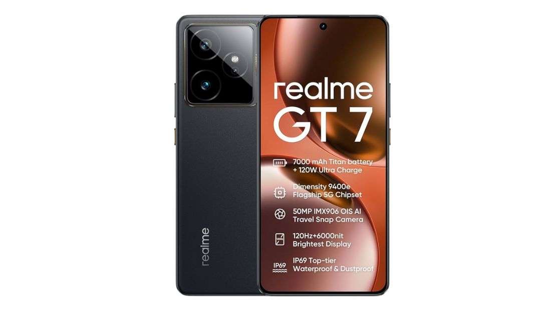 Realme GT 7 5G smartphone with 7000mAh battery, 120W fast charging and 50MP triple camera setup