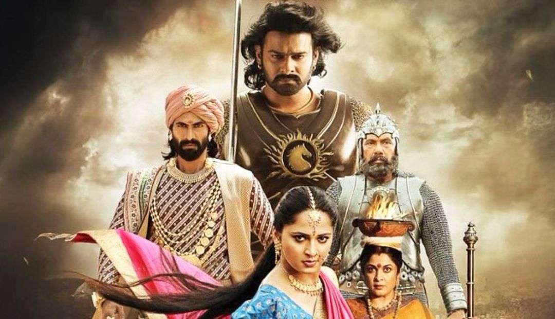 Baahubali 2025 movie poster showing the epic warrior standing before the Mahishmati kingdom, directed by S.S. Rajamouli, setting new records before release