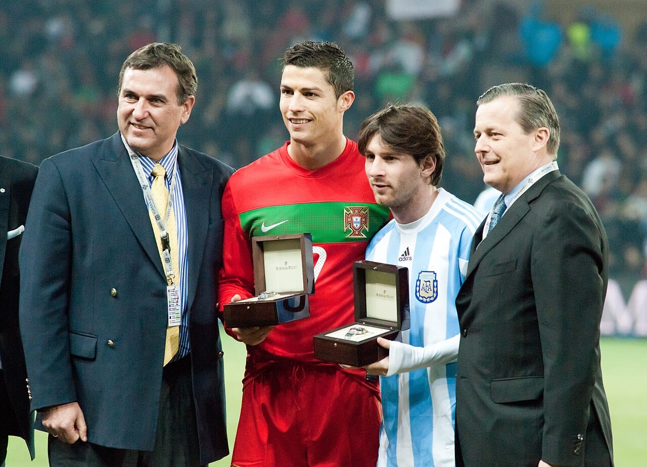 Cristiano Ronaldo and Lionel Messi during the Portugal vs Argentina friendly in Geneva on February 9, 2011