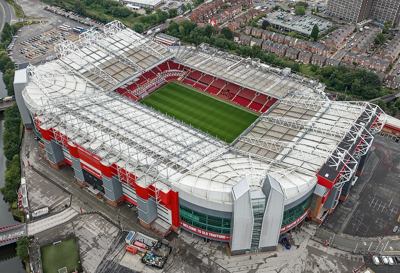 Aerial view of Old Trafford, home of Manchester United, ahead of the January 2027 transfer window